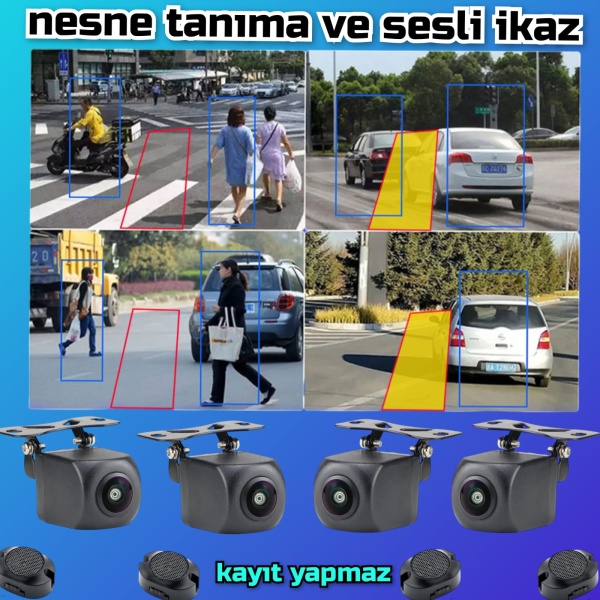4 ADET ARAÇ VE YAYA TANIMALI SESLİ İKAZLI KAMERA KAYITSIZ 7 İNÇ MONİTÖR12 VOLT