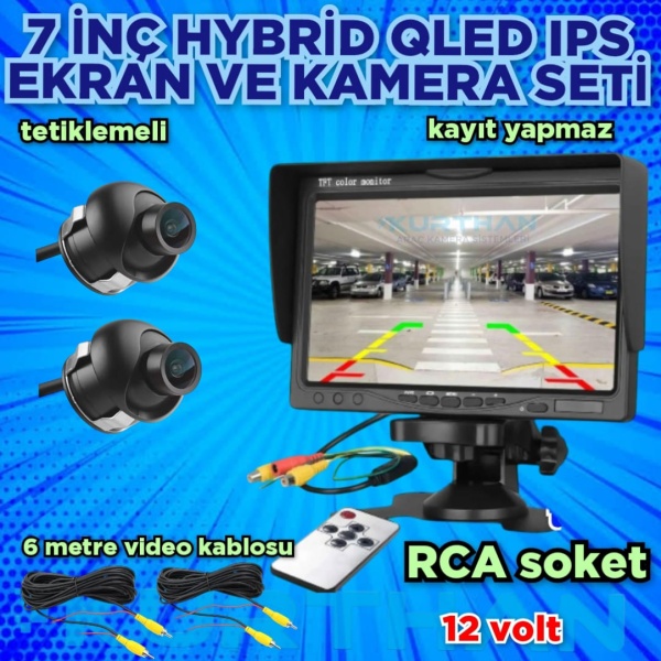2 ADET 19 MM MİNİ ULTRA ARAÇ  KAMERASI VE 7'' QLED IPS EKRAN 12V