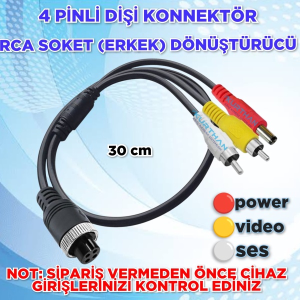 4 PİNLİ DİŞİ KONNEKTÖR > RCA ERKEK SOKET  DÖNÜŞTÜRÜCÜ  30 CM.