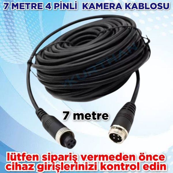 4 PİNLİ 7 METRE TİCARİ ARAÇ KAMERA KABLOSU   12-24 VOLT