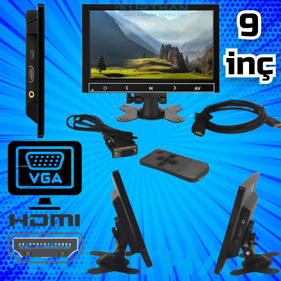 9 İNÇ HDMİ VGA TFT LCD  GÜVENLİK MONİTÖRÜ