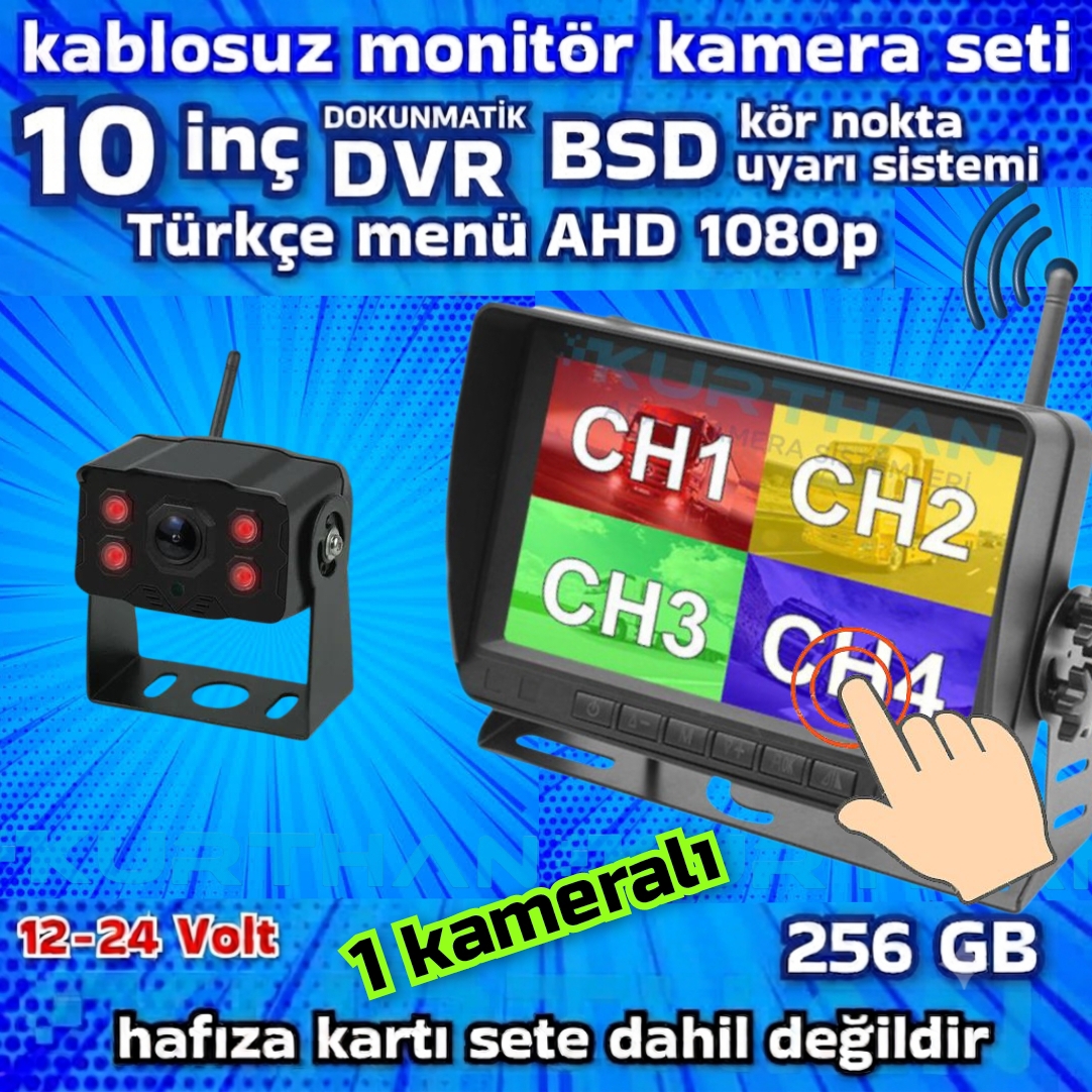 c8130574-48bd-43d6-b538-15d8c0002615 10 İNÇ DOKUNMATİK 1 ADET KABLOSUZ KAMERA AHD 1080P DVR MONİTÖR BSD KÖR NOKTA SİSTEMLİ 12 24 V - Görsel 1