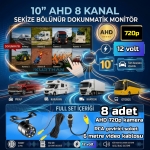 8 ADET BEYAZ LEDLİ AHD 720p KELEBEK KAMERA 10 İNÇ 8 CH DOKUNMATİK EKRAN 512 GB DVR ADAS BSD 12 VOLT - Görsel 2