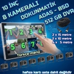 10 İNÇ 8 CH DOKUNMATİK EKRAN 8 ADET AHD 1080P KAMERA  512 GB DVR ADAS BSD 12 24  VOLT