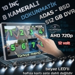 8 ADET BEYAZ LEDLİ AHD 720p KELEBEK KAMERA 10 İNÇ 8 CH DOKUNMATİK EKRAN 512 GB DVR ADAS BSD 12 VOLT