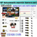 8 CH 10 İNÇ DOKUNMATİK MONİTÖR 8 ADET LEDSİZ AHD 1080P KELEBEK KAMERA  512 GB DVR ADAS BSD 12 VOLT - Görsel 6